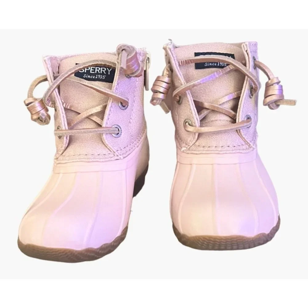 Sperry Saltwater Boots Blush Toddler Girls Size 8 Pink Rose Gold Metallic Water - Picture 7 of 10